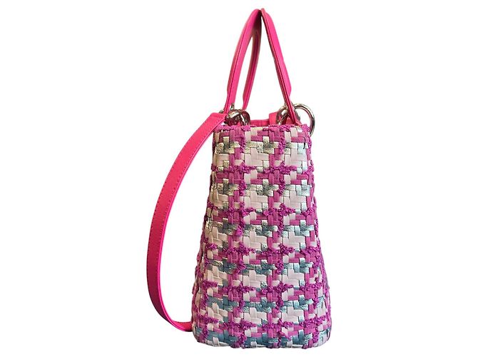 Borsa Lady Dior media in pelle di agnello e tweed rosa - vista 3