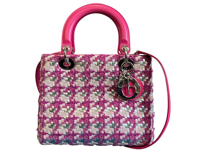 Borsa Lady Dior media in pelle di agnello e tweed rosa - vista 4