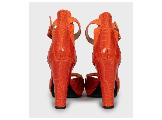 Décolleté in pelle embossata arancione Hermès EU 38,5 usati - vista 4