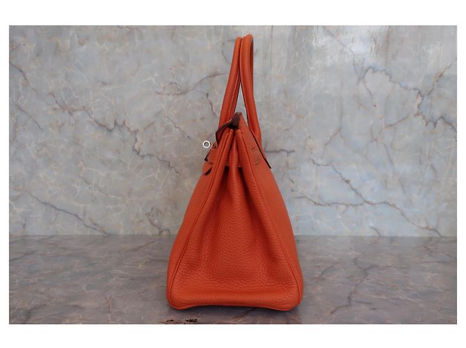 Borsa Hermès Birkin arancione Togo con hardware in palladio 30 - vista 3