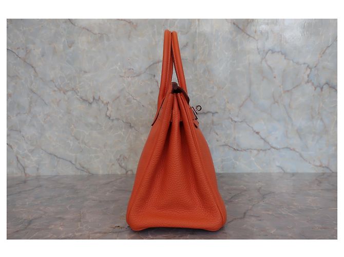 Borsa Hermès Birkin arancione Togo con hardware in palladio 30 - vista 4