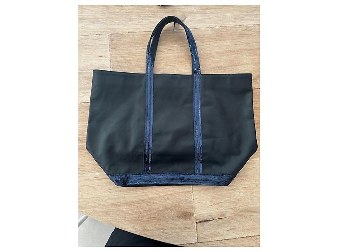 Vanessa Bruno black leather tote bag with blue sequins - view 2