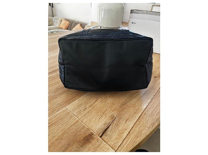Vanessa Bruno black leather tote bag with blue sequins - view 3