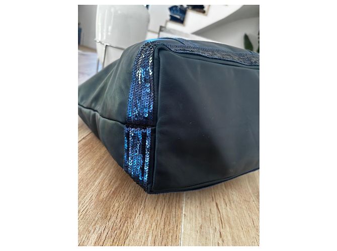 Vanessa Bruno black leather tote bag with blue sequins - view 4