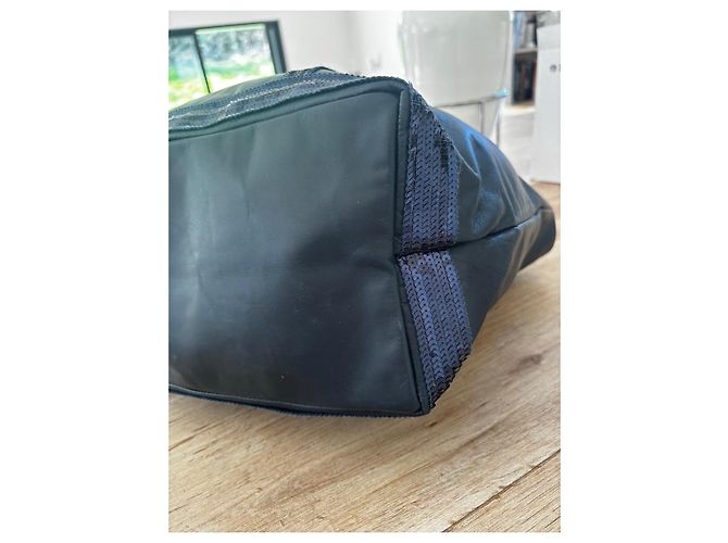 Vanessa Bruno black leather tote bag with blue sequins - view 5