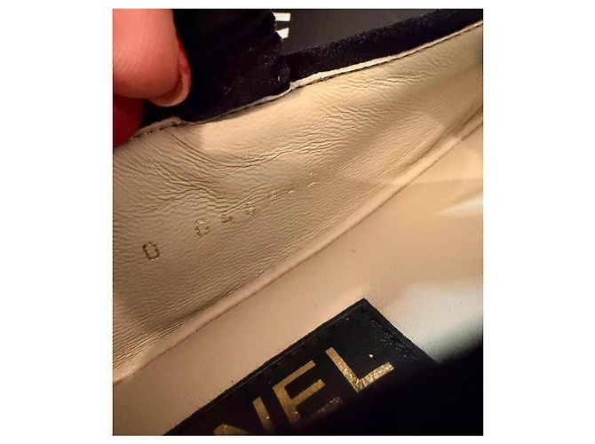 Bailarinas Chanel de terciopelo y lona Negro Blanco roto - vista 5