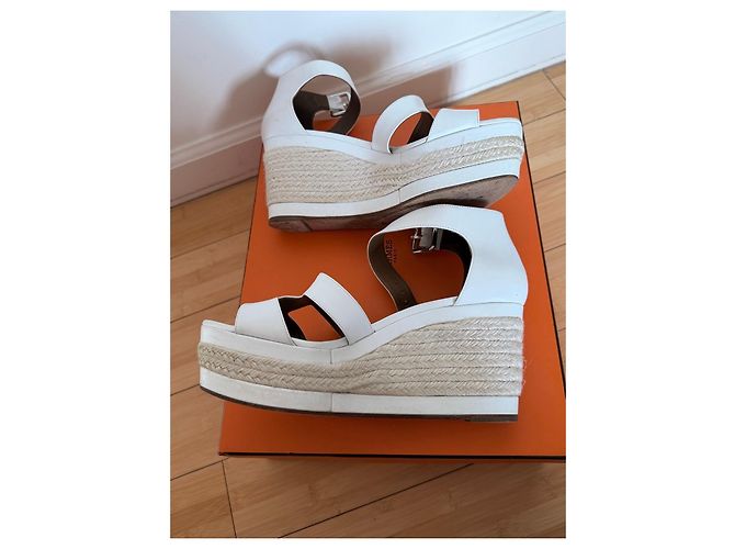 Sandali con zeppa Ilana in espadrille Hermès Bianco - vista 10