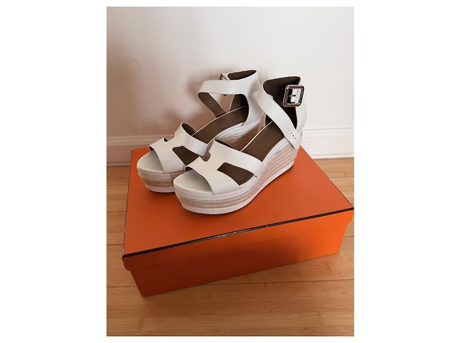 Sandali con zeppa Ilana in espadrille Hermès Bianco - vista 4