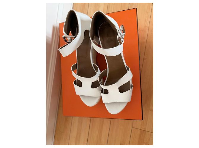 Sandali con zeppa Ilana in espadrille Hermès Bianco - vista 5