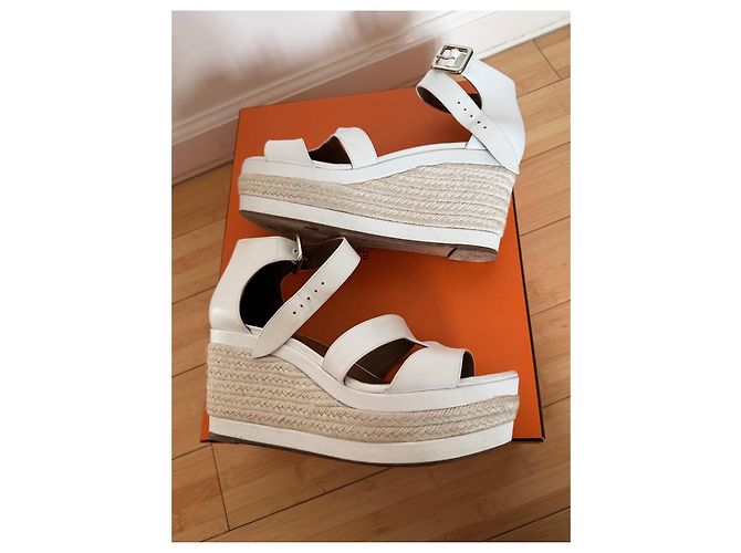 Sandali con zeppa Ilana in espadrille Hermès Bianco - vista 7