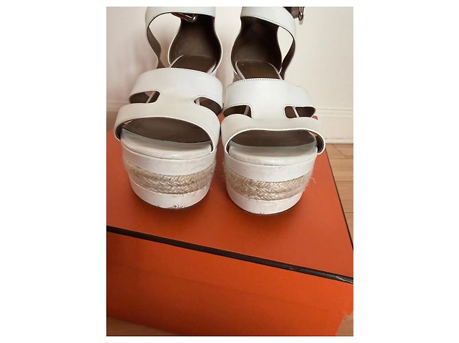 Sandali con zeppa Ilana in espadrille Hermès Bianco - vista 9