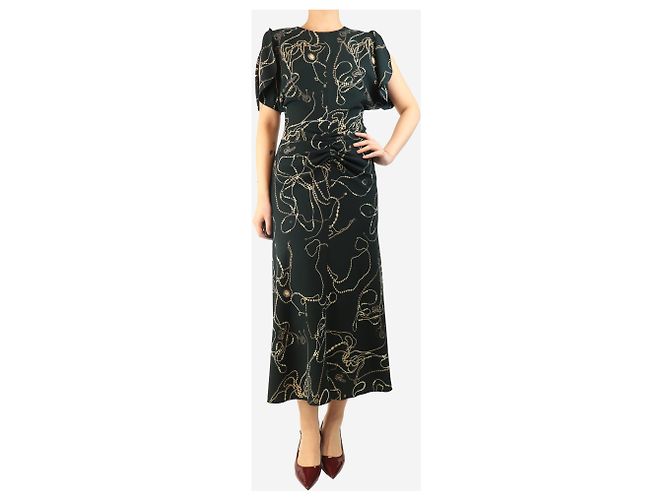 Victoria Beckham Midi-Kleid mit geraffter Taille aus dunklem Kiefernholz - Größe UK 10 - Ansicht 3