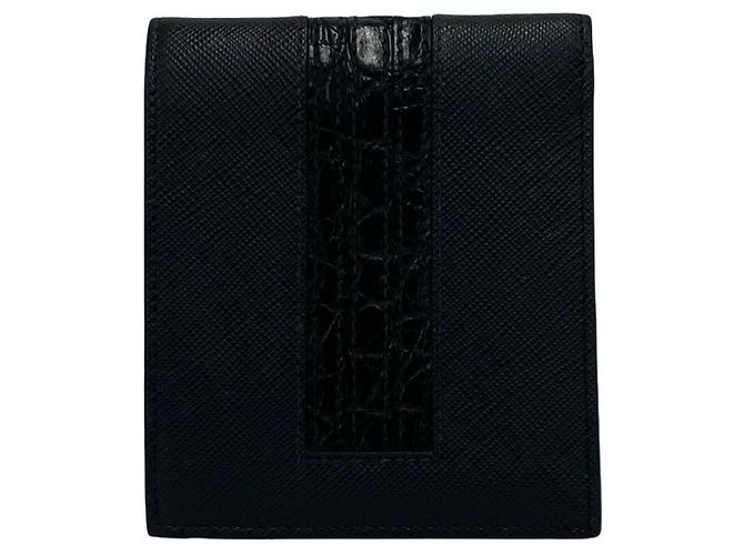 Billetera bi-fold de cocodrilo Saffiano de Prada Negro - vista 2