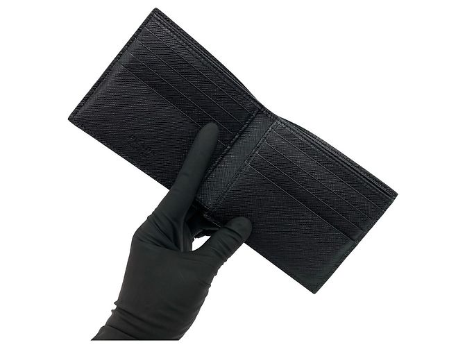 Billetera bi-fold de cocodrilo Saffiano de Prada Negro - vista 7