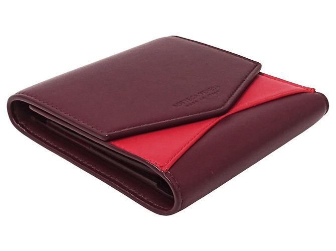 Billetera bi-fold de cuero burdeos Bottega Veneta Roja - vista 3