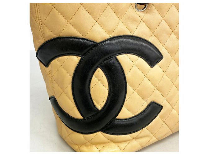 Chanel Cambon Lammleder Tote Bag Schwarz Beige - Ansicht 6