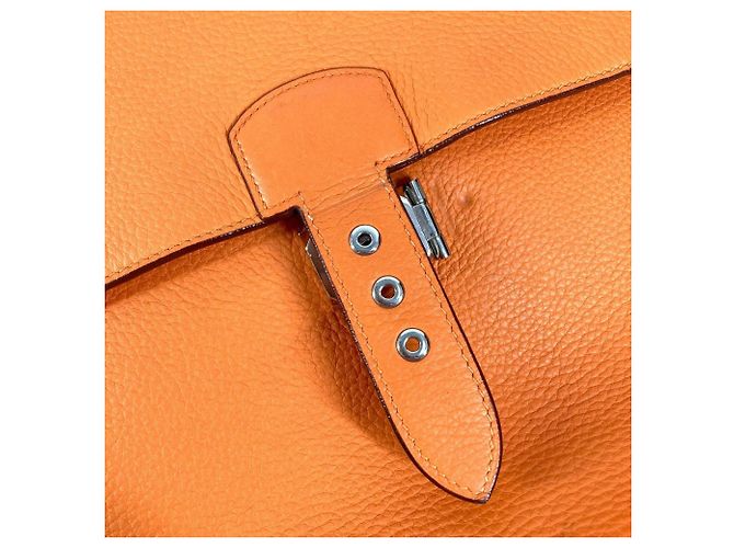 Sac à dépêches Pasta de couro Taurillon Clemence da Hermès Laranja - vista 16
