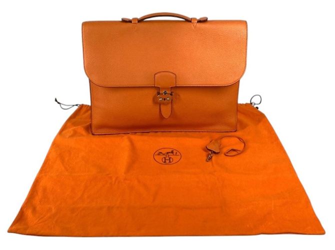 Sac à dépêches Pasta de couro Taurillon Clemence da Hermès Laranja - vista 17
