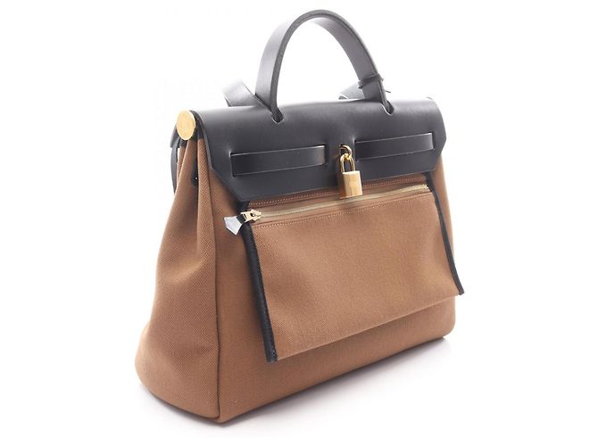 Borsa Hermès Herbag Zip PM Letourne Craft Marrone Nero - vista 2