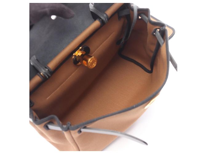 Borsa Hermès Herbag Zip PM Letourne Craft Marrone Nero - vista 3