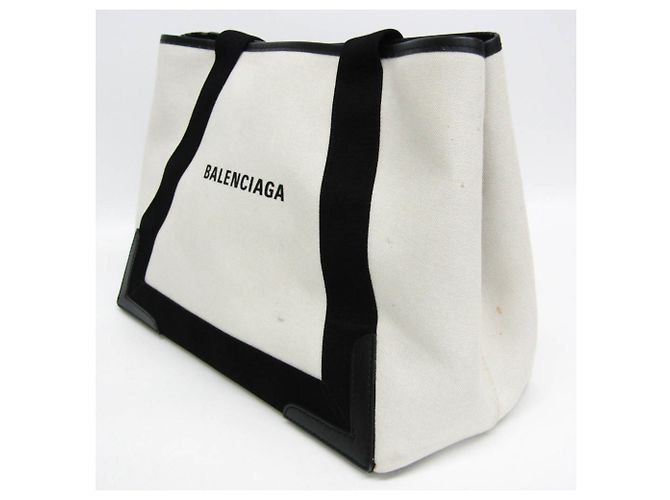Borsa Tote Balenciaga NAVY CABAS M Nero Bianco sporco - vista 8