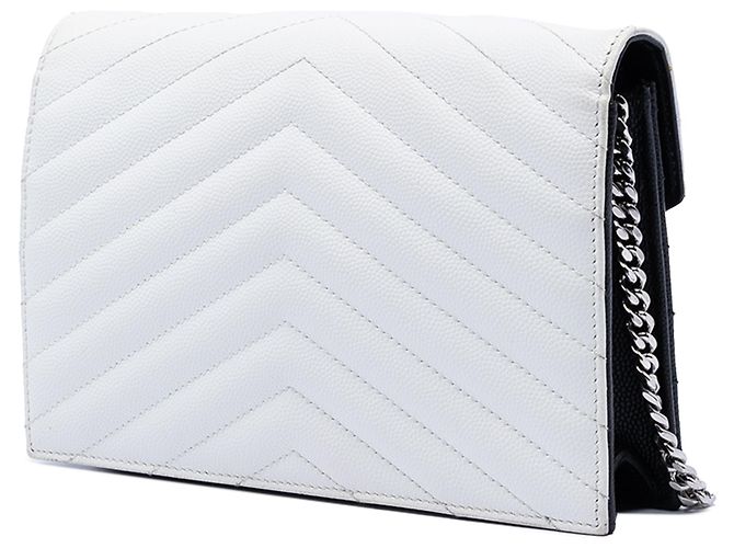 Saint Laurent Schwarz Bicolor Grain De Poudre Chevron Monogramm Umschlagkette Geldbörse - Ansicht 2