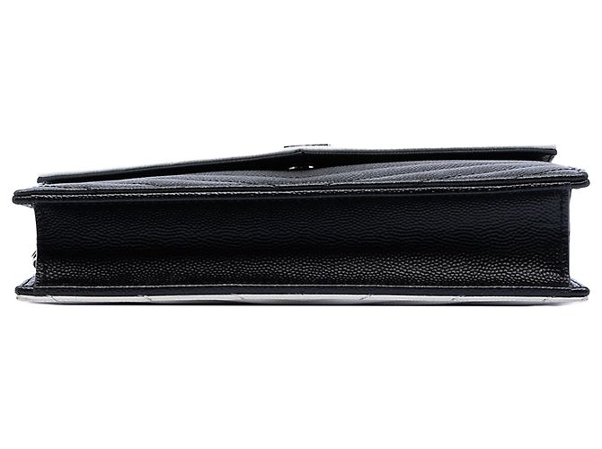 Saint Laurent Schwarz Bicolor Grain De Poudre Chevron Monogramm Umschlagkette Geldbörse - Ansicht 3