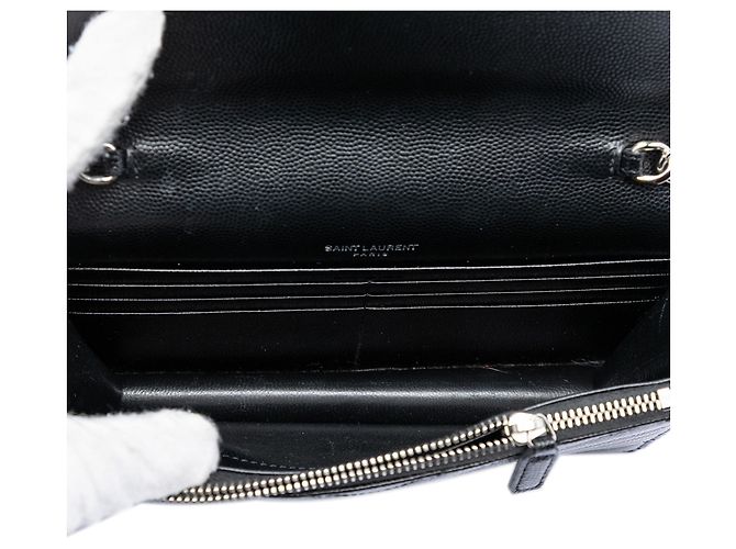 Saint Laurent Schwarz Bicolor Grain De Poudre Chevron Monogramm Umschlagkette Geldbörse - Ansicht 4