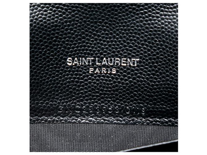 Saint Laurent Schwarz Bicolor Grain De Poudre Chevron Monogramm Umschlagkette Geldbörse - Ansicht 5