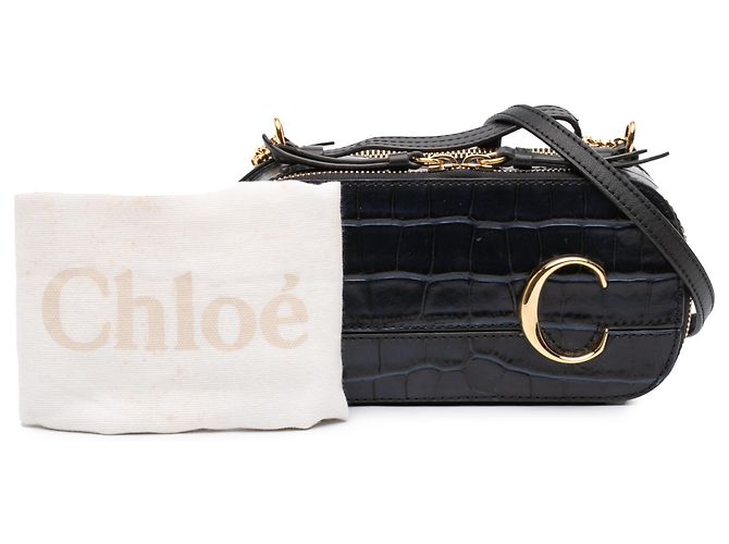 Borsa Vanity C in pelle nera con stampa coccodrillo Chloé Nero - vista 12