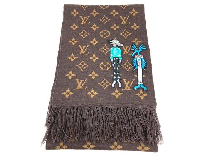Sciarpa LV Friends con frange di Louis Vuitton Virgil Abloh Marrone - vista 7