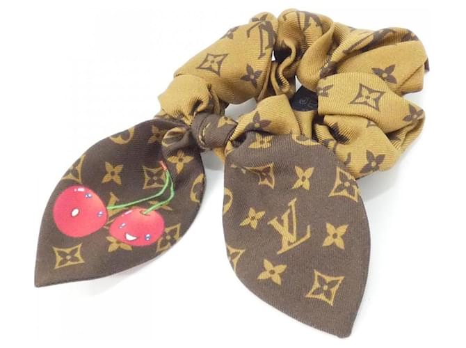 Scrunchie in seta Monogram Cherry Louis Vuitton Marrone Bianco - vista 2