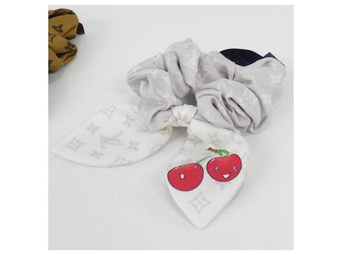 Scrunchie in seta Monogram Cherry Louis Vuitton Marrone Bianco - vista 3
