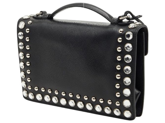 Saffiano Bolsa de ombro com studs Prada Preto - vista 2