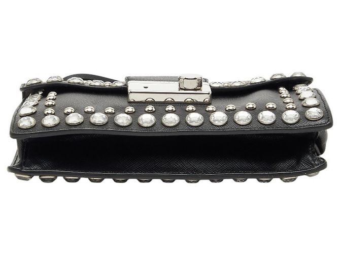 Saffiano Bolsa de ombro com studs Prada Preto - vista 3