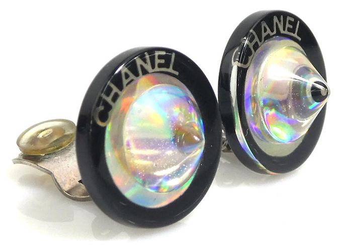 Orecchini a clip in metallo e resina Chanel Nero Argento - vista 2