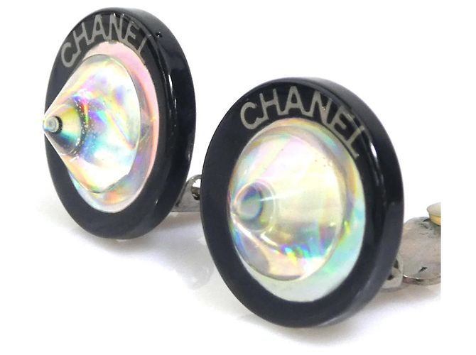 Orecchini a clip in metallo e resina Chanel Nero Argento - vista 3