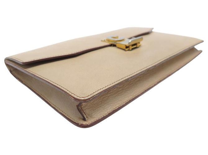 Céline BORSA CLUTCH POCHETTE CLASSICA BEIGE IN PELLE CELINE VINTAGE - vista 3