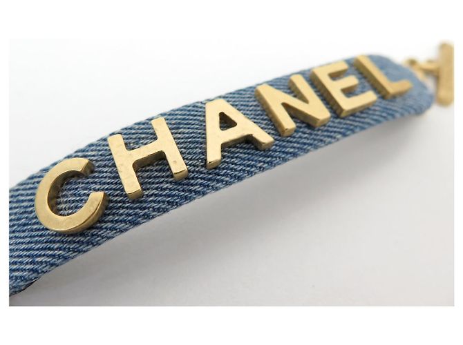 BRACCIALE LOGO CHANEL AB3354 METALLO DORATO & DENIM BLU 15.5CM BRACCIALE IN JEANS BLU - vista 13