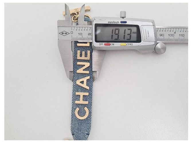 BRACCIALE LOGO CHANEL AB3354 METALLO DORATO & DENIM BLU 15.5CM BRACCIALE IN JEANS BLU - vista 15