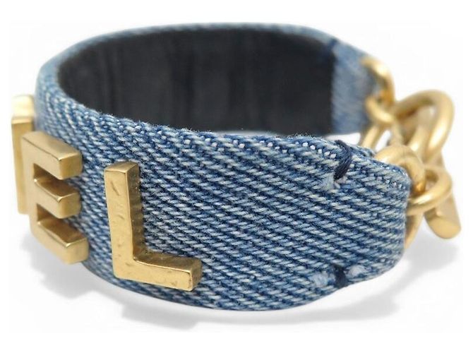 BRACCIALE LOGO CHANEL AB3354 METALLO DORATO & DENIM BLU 15.5CM BRACCIALE IN JEANS BLU - vista 2