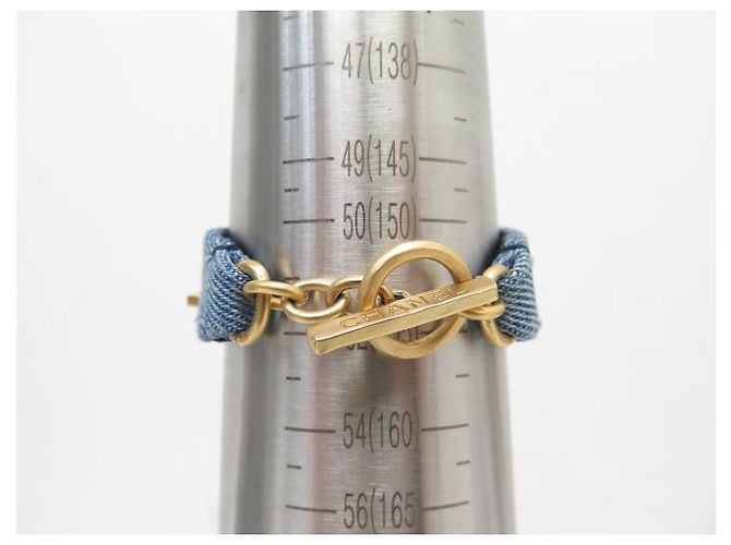BRACCIALE LOGO CHANEL AB3354 METALLO DORATO & DENIM BLU 15.5CM BRACCIALE IN JEANS BLU - vista 6