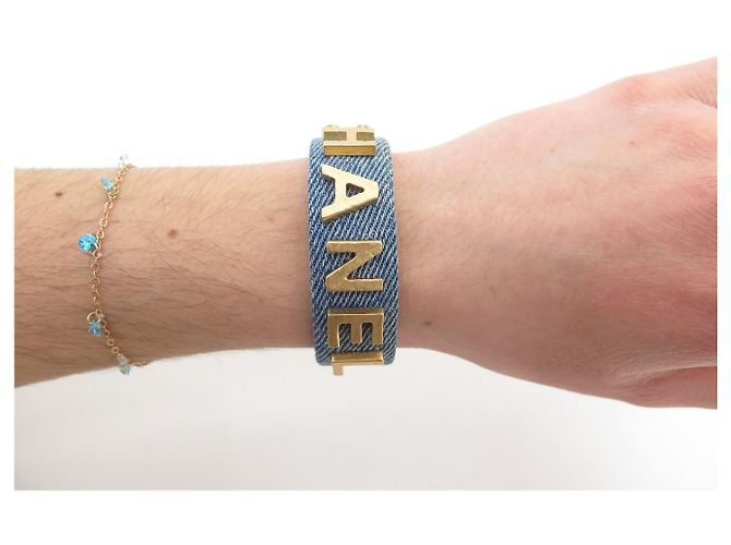 BRACCIALE LOGO CHANEL AB3354 METALLO DORATO & DENIM BLU 15.5CM BRACCIALE IN JEANS BLU - vista 9
