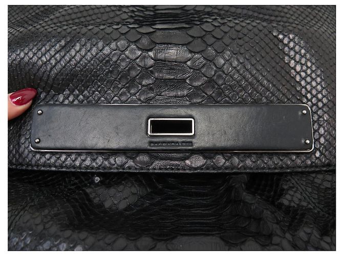 BARBARA BUI JULES PYTHON LEATHER BLACK SHOULDER BAG - view 17