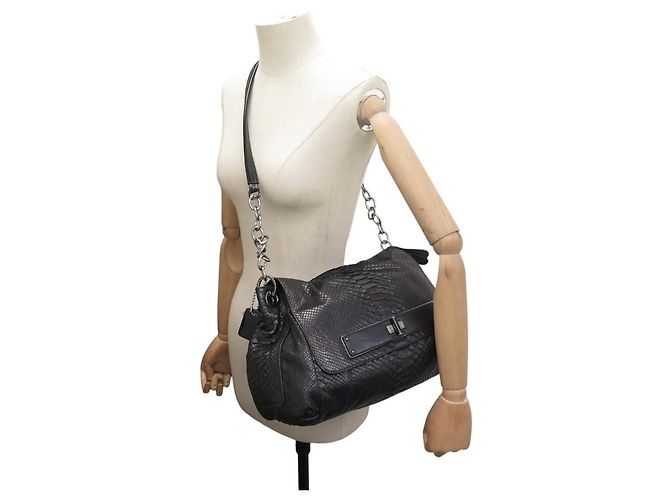 BARBARA BUI JULES PYTHON LEATHER BLACK SHOULDER BAG - view 7