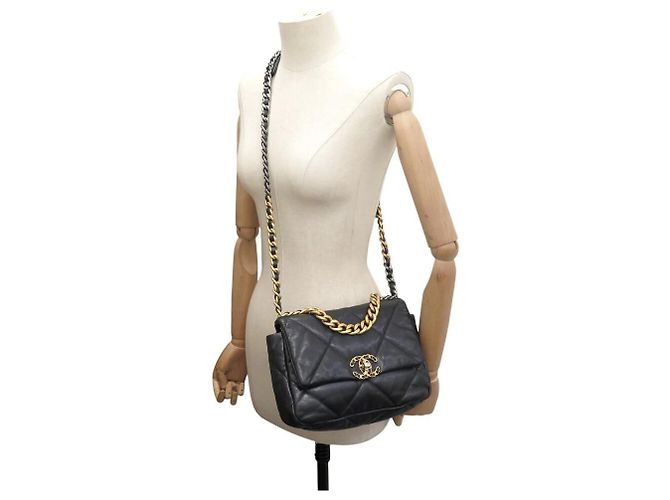 BORSA CHANEL 19 AS1160 IN PELLE NERA LOGO CC BORSA A SPALLA Nero - vista 5
