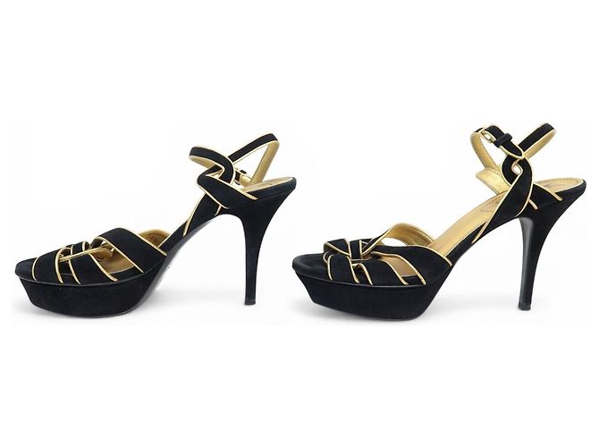 SANDALI IN CAMOSCIO NERO YVES SAINT LAURENT TRIBUTE BL 267367 38.5 - vista 2