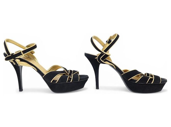 SANDALI IN CAMOSCIO NERO YVES SAINT LAURENT TRIBUTE BL 267367 38.5 - vista 3