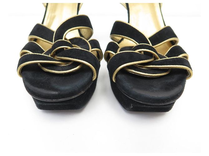 SANDALI IN CAMOSCIO NERO YVES SAINT LAURENT TRIBUTE BL 267367 38.5 - vista 4