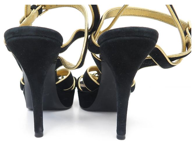 SANDALI IN CAMOSCIO NERO YVES SAINT LAURENT TRIBUTE BL 267367 38.5 - vista 5